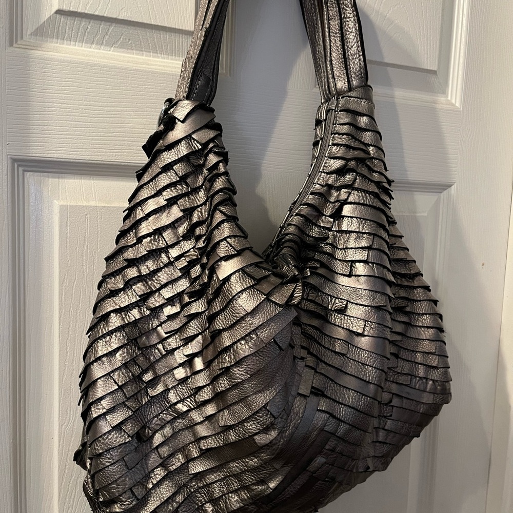 Elegant Silver Ruffled Women's Bag